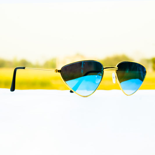 Jiebo Women's Blue Mirror Cat Eye Sunglasses