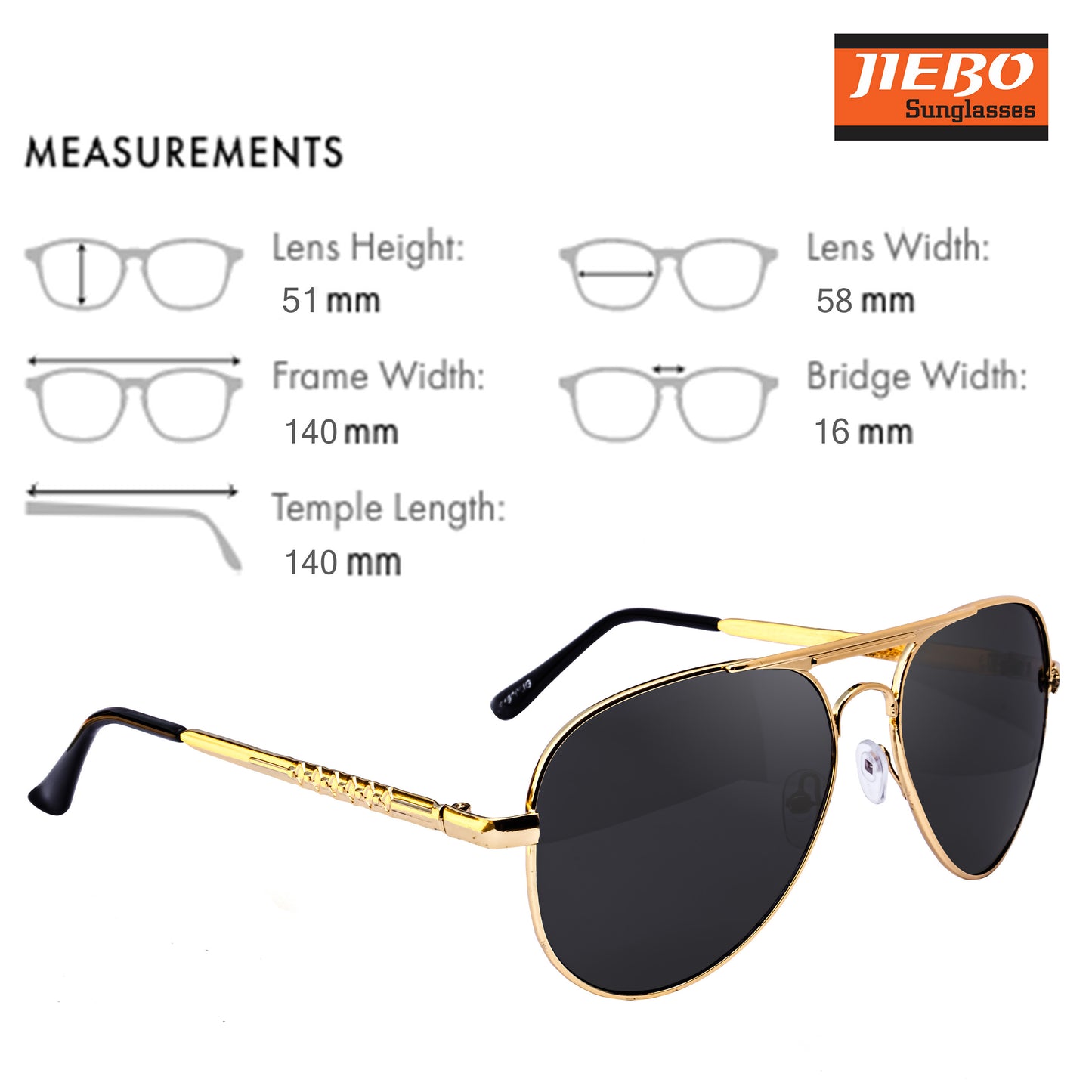 Jiebo Golden Black Aviator Sunglasses