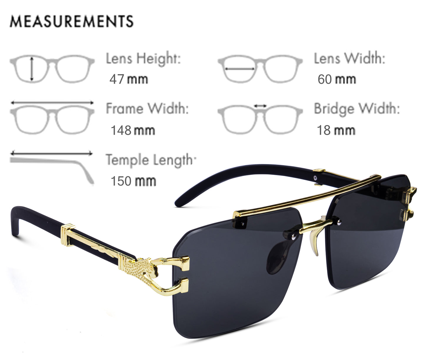 Jiebo Stylish Black Golden Premium Trendy 100% UV Protected Square Sunglasses for man and Woman