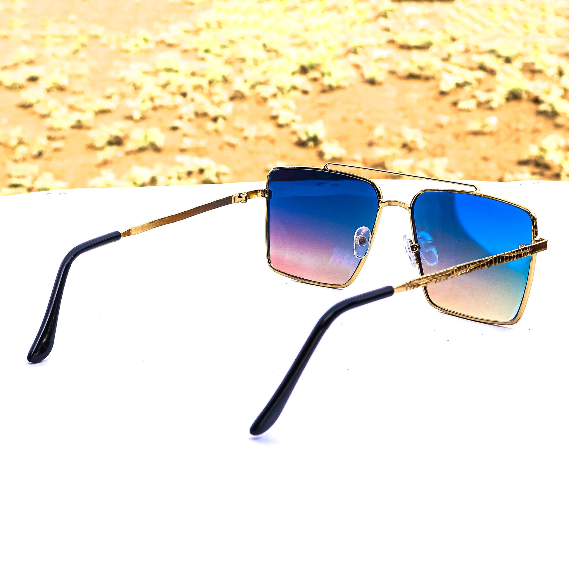 Jiebo Blue Full Rim Square Sunglasses