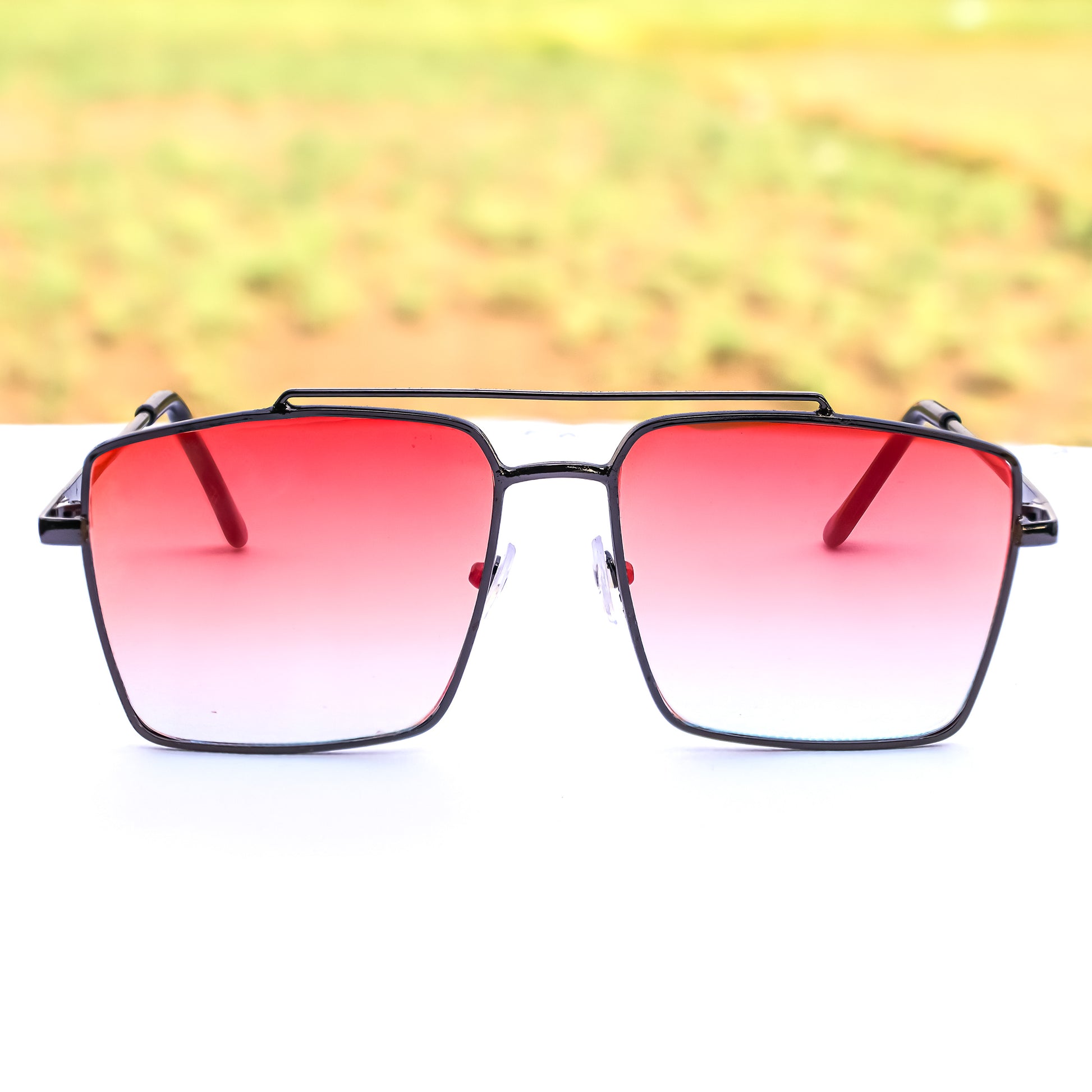 Jiebo Red Full Rim Square Men's Sunglasses
