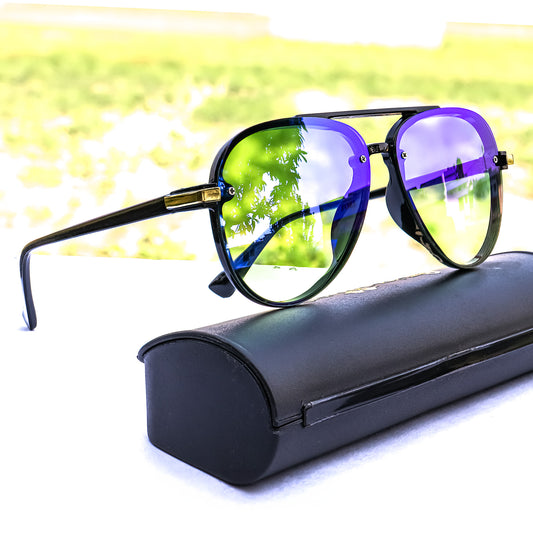 Green Mirrored Lenses Stylish Aviator Sunglasses