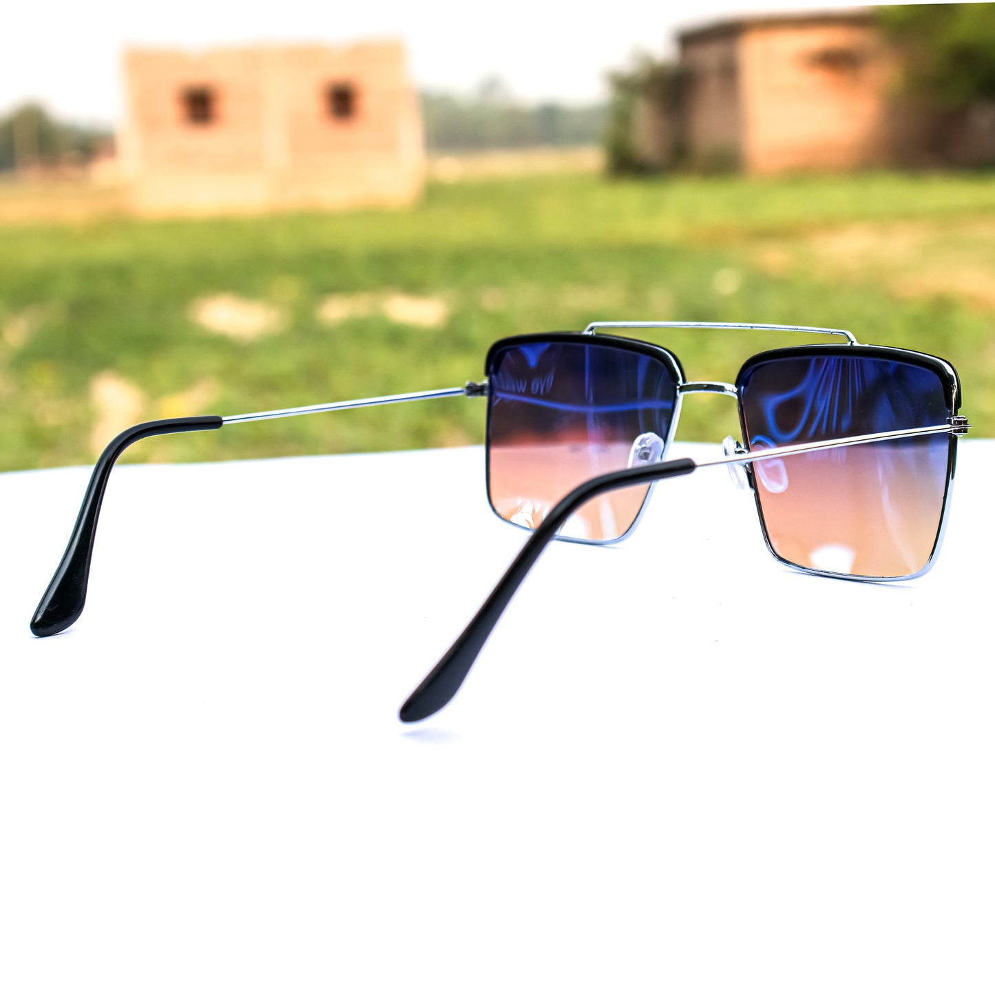 Jiebo Square Mirrored Blue Sunglasses for Men
