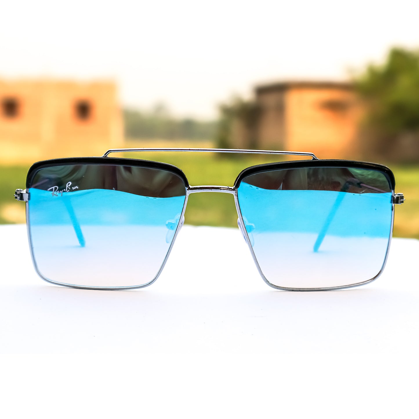 Jiebo Square Mirrored Blue Sunglasses for Men