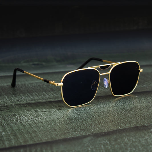 Golden Black Square Sunglasses