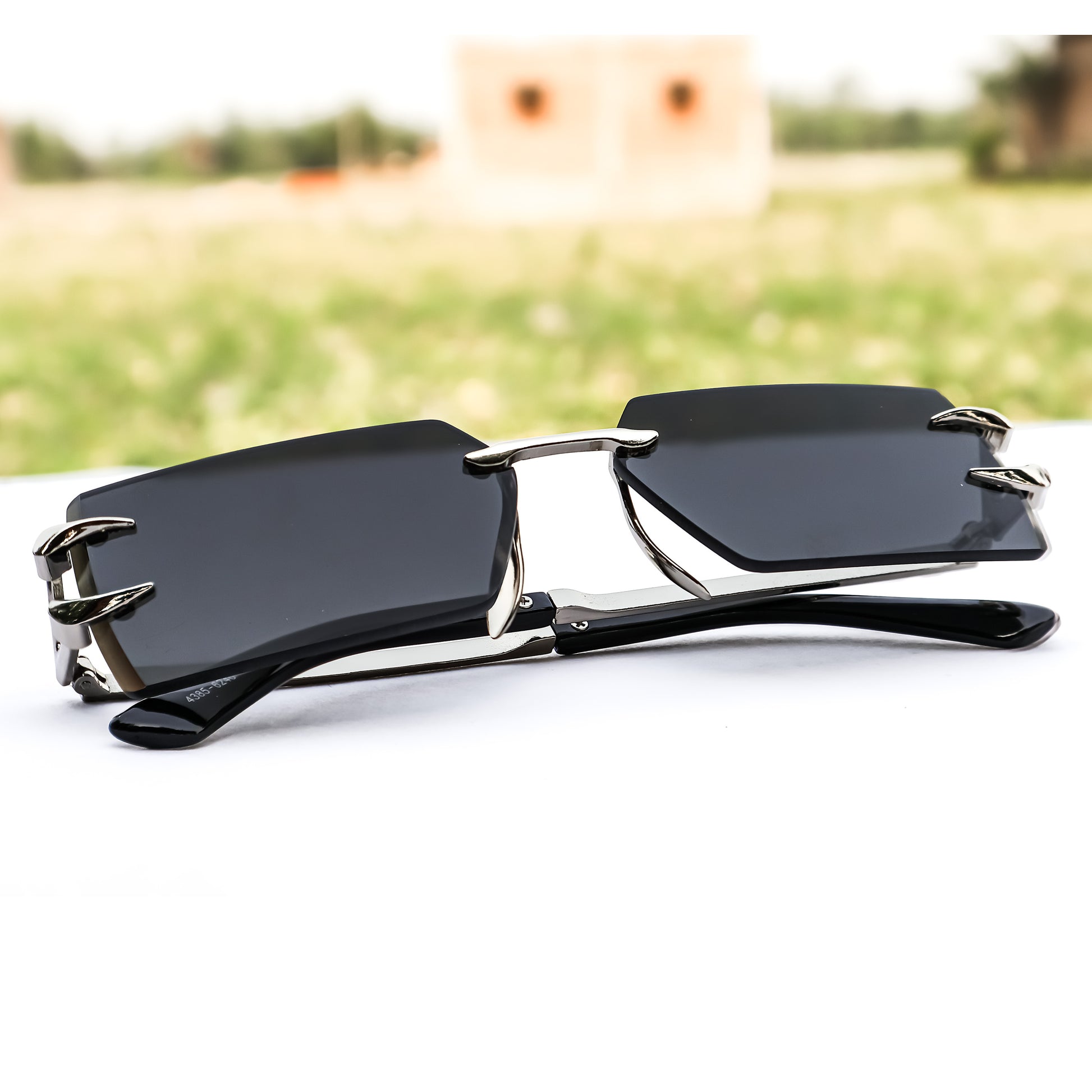 Jiebo Silver Black Rectangular Sunglasses
