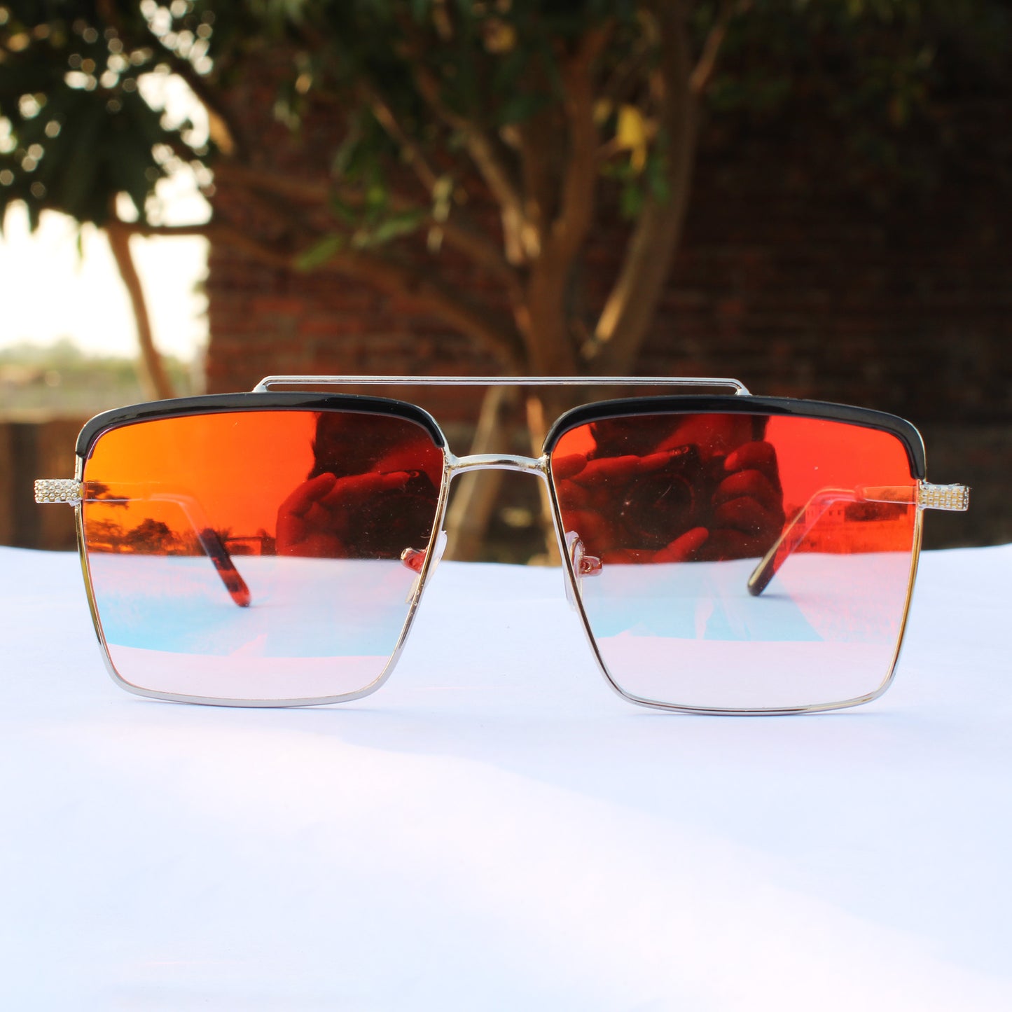 Jiebo Square Red Silver Sunglasses