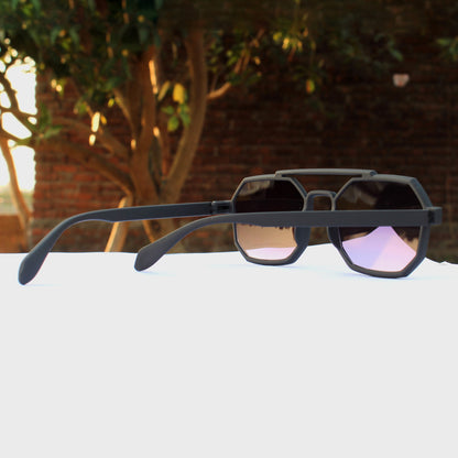 Jiebo UV Protection Retro Square Black Sunglasses