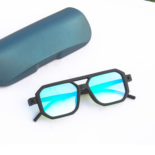 Jiebo Blue UV Protection Retro Square Sunglasses