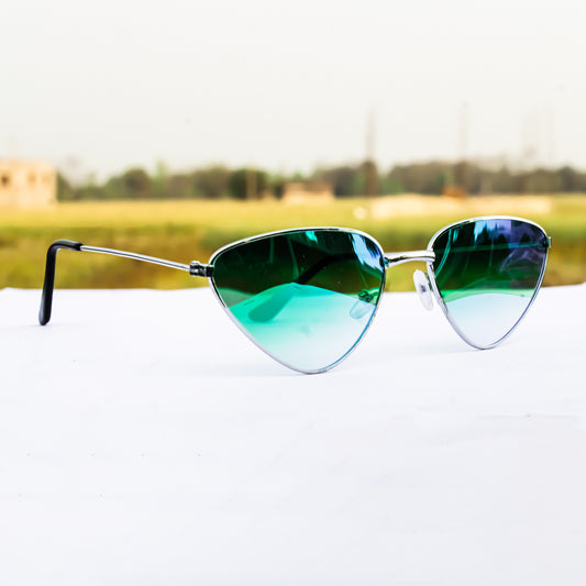 Jiebo Cat Eye Lime Green Mirror Lens Sunglasses For Women