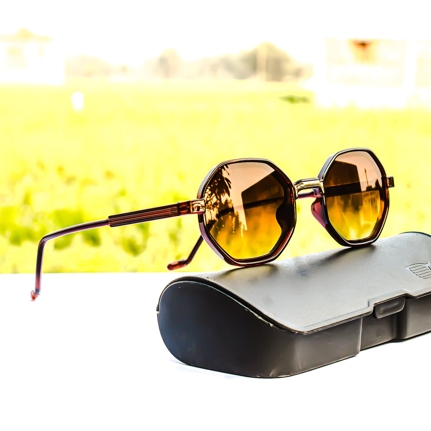 Jiebo Brwon UV Protection Round Sunglasses
