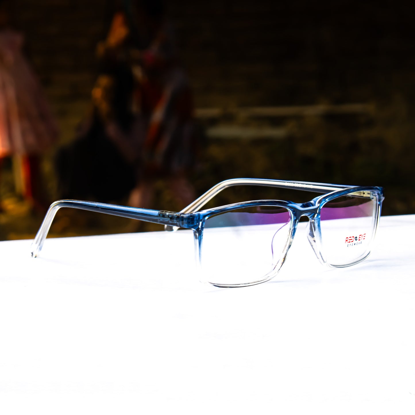 Blue Transparent Rectangle Eyeglasses Frame