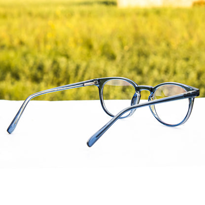 Jiebo Blue Round Eyeglasses Frame
