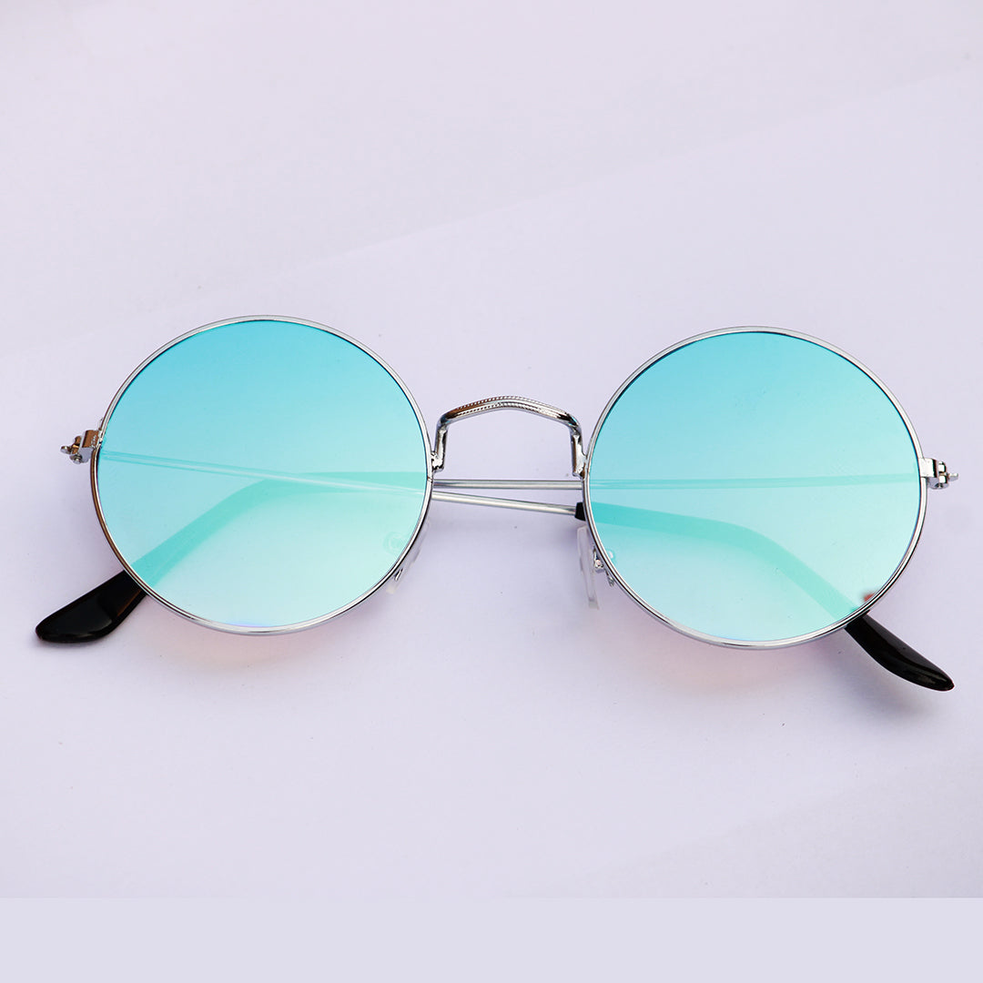 Jiebo Round Mirror Blue Sunglasses For Men and Women